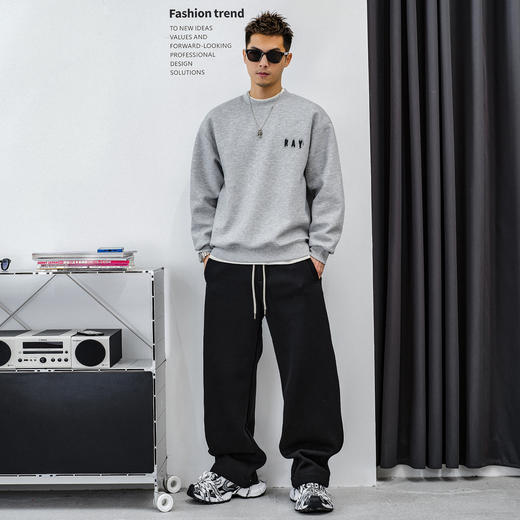 徐太浪【字母刺绣 花灰色】加绒卫衣男秋冬款大码男装打底衫上衣 商品图3