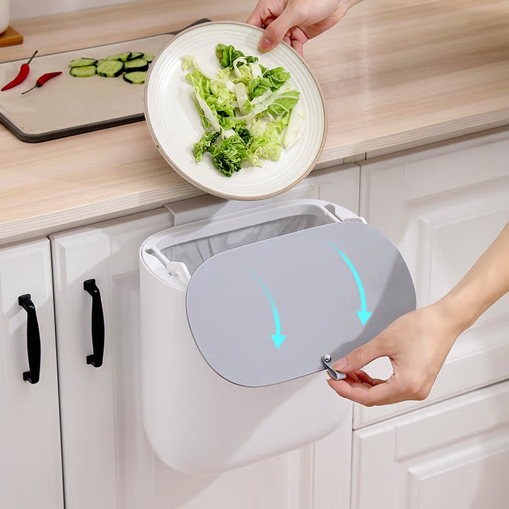 期待与你 厨房壁挂垃圾桶 家用带盖隔绝异味 厕所垃圾桶 S32001灰色