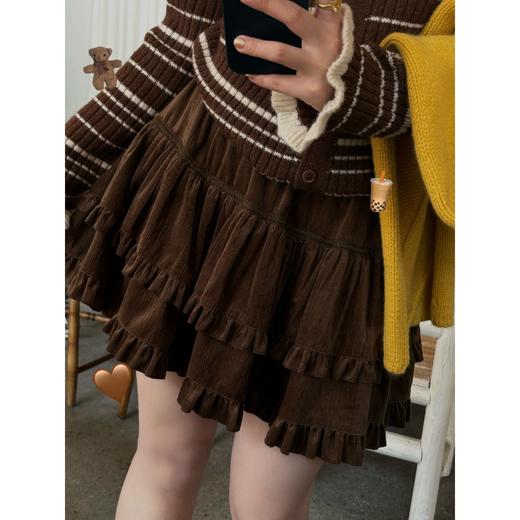 25AW上新 甜甜同款【美式少女 】日式慵懒风层次感灯芯绒松紧腰半裙 商品图0