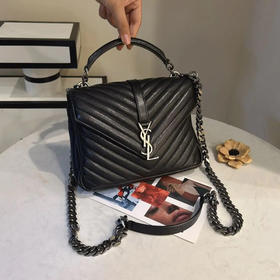 YSL College 黑银 牛皮  V纹 小号 邮差包