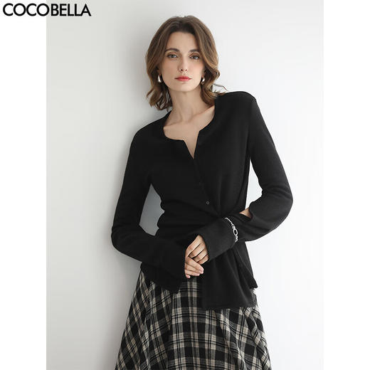COCOBELLA多穿法不规则捏褶毛针织衫通勤黑色内搭上衣MZ3302 商品图0