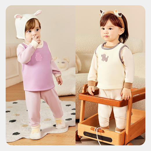 迷你巴拉儿童保暖背心男女童宝宝一体绒柔弹无袖护肚内搭打底背心 商品图2