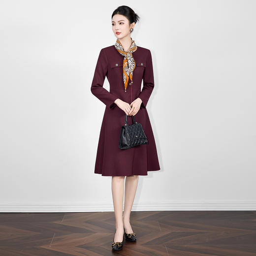 「高货wl」全新升级【铂金会员339/天猫459/差价120】(64348)洛诗琳知性通勤荷叶边连衣裙2025秋冬气质收腰丝A字裙女 商品图0