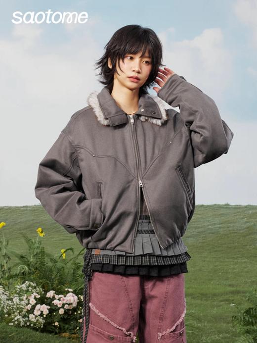 早乙女惠子saotome/STMWT13343/可拆卸毛领夹棉麂皮夹克 商品图2