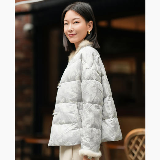 OPH XZ678新中式国风真丝羊毛90白鸭绒羽绒服国风加厚水貂短外套 商品图2