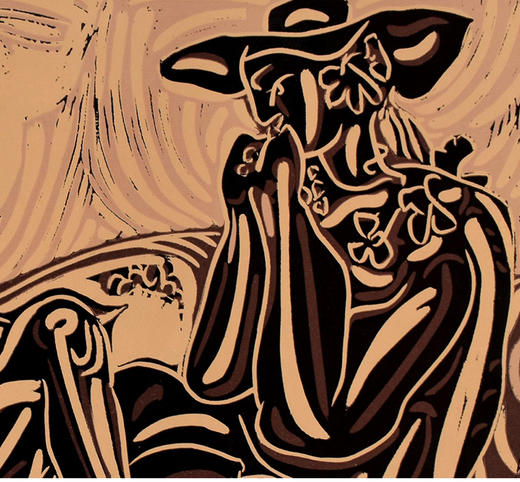 【已售】独角鹿西洋古董 1959年法国出品西班牙艺术家签名创作彩色油印版画「 Les Vendangeurs 收获葡萄的人 」 商品图3