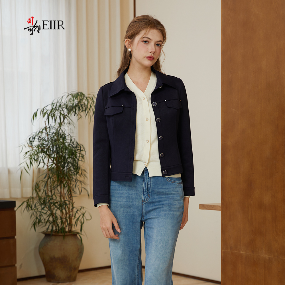 司歌单排扣收腰短外套女秋冬翻领B921095Y