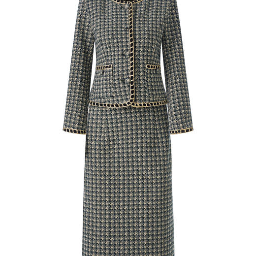 「高货wl」全新升级【铂金会员413/天猫559/差价146】(99602)洛诗琳2025秋冬提花亮丝千鸟格小香风外套直筒半裙两件套 商品图2