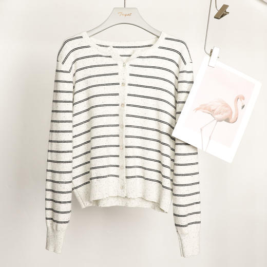 25秋冬条纹撞色翻领针织开衫25Q614-8416 商品图0