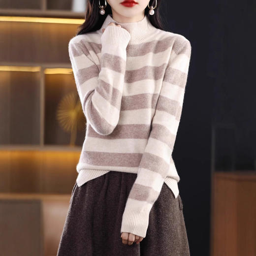 丁摩 活力彩条七针纯羊毛衫厚毛衣HX-715 商品图3
