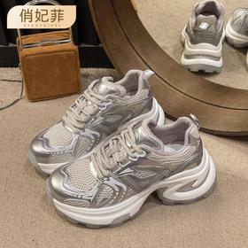 【韩系轻便松糕厚底老爹鞋】女2025新款跑步系带网纱运动休闲鞋女