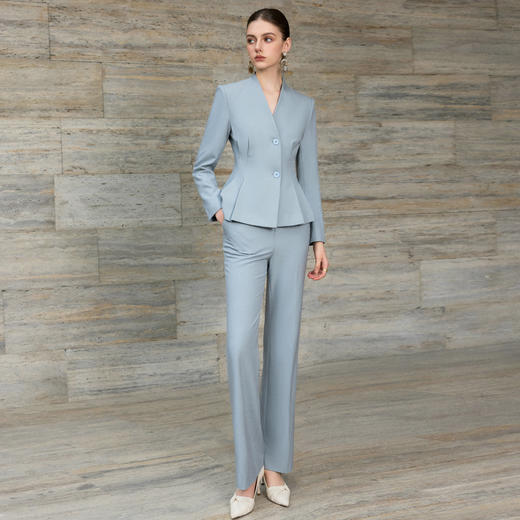 IWY/高级感蓝色无领西装套装女秋冬款职业装通勤正装气质工作服25CP878 商品图6