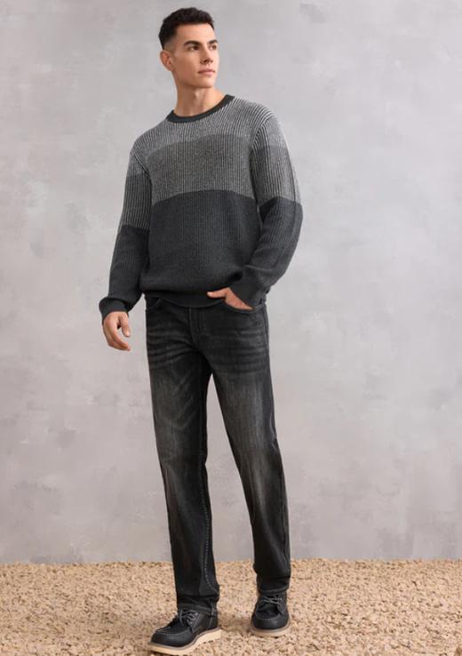 G2000男装FW25商场新款【绵羊毛混纺】柔软舒适拼色修身针织衫58177113 商品图1