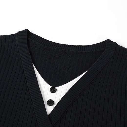 奢姿大码女装2025春季气质V领假两件连衣裙胖妹妹时尚针织裙子9851890332 商品图2