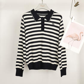 25秋冬条纹撞色翻领针织衫25Q614-8415