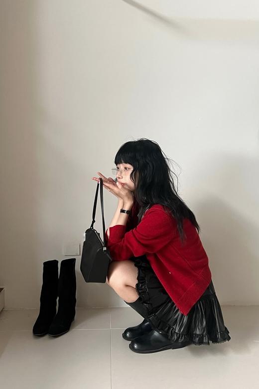 LNNNS 红色羊毛混纺休闲针织开衫小外套 21553 商品图6