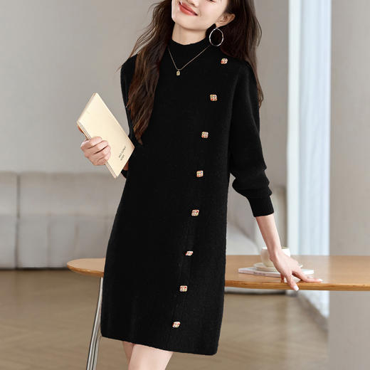 丁摩 半高领针织衫中长款打底连衣裙QL-W8508 商品图2