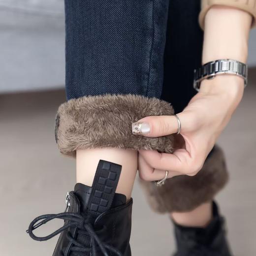 百媚生 羊羔绒保暖小脚裤高腰加绒弹力修身牛仔裤5829 商品图3