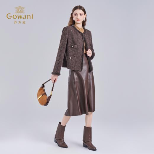 乔万尼冬2025新品奢华复古感亮片粗花呢贵气毛绒边羊驼绵羊毛小香风外套ED4B791 商品图3