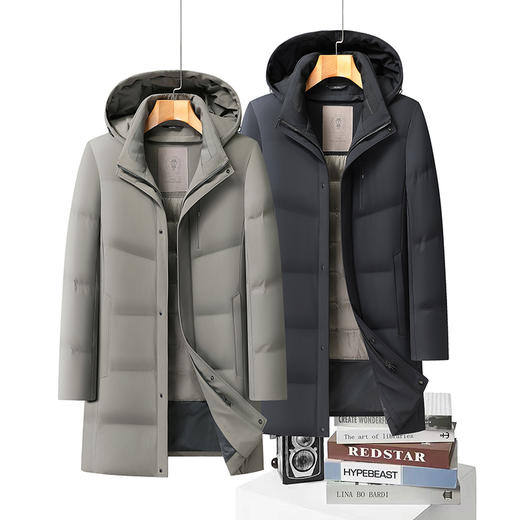 【DWY】【双充绒羽绒服】大依优型大码男装连帽中长款可脱卸羽绒服加肥加大商务休闲保暖外套 商品图6