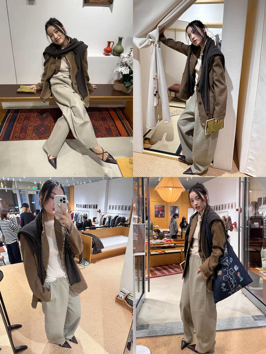 HIDEMI 可再生蛋白皮复古做旧感茧型皮裤羊腿裤松紧腰宽松长裤女 商品图5