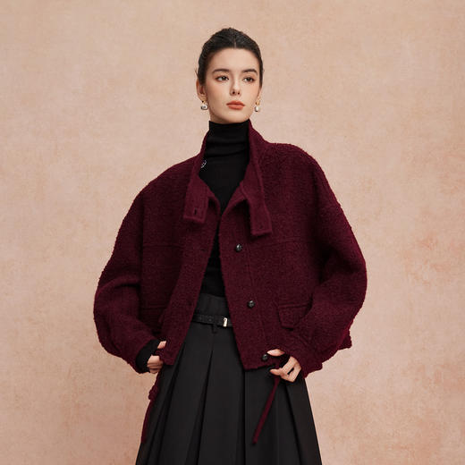 QH911斯尔丽25新款含苏力羊毛颗粒质感宽松斗篷感配同面料时尚羊毛大衣 商品图0