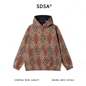 SDSA男士秋冬新款痞帅男装复古设计师撞色抽绳菱形连帽卫衣百搭