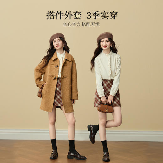 【11/19新品】熙世界法式浪漫木耳边立领衬衫女2025秋冬季优雅气质通勤磨毛衬衣 商品图2