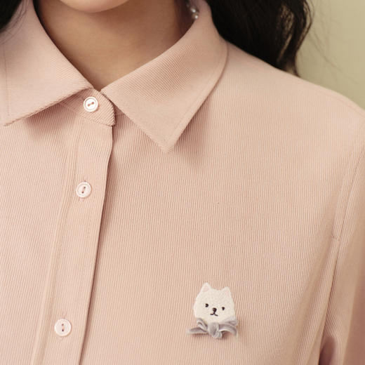 【严选】诗凡黎小狗刺绣粉色翻领衬衫2025冬新款宽松百搭减龄通勤长袖上衣7GB221071 商品图3