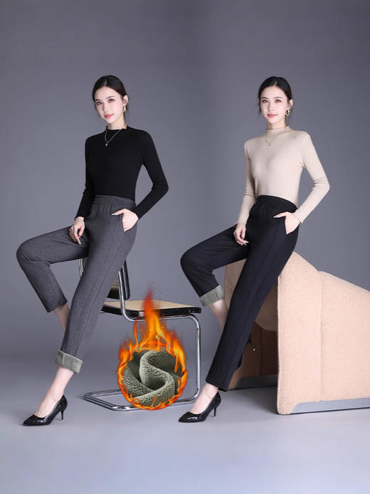 【舒适好搭❗️触感柔软】2025加绒休闲裤加厚哈伦裤新款秋冬宽松小脚裤高腰显瘦九分铅笔裤。ja 商品图4