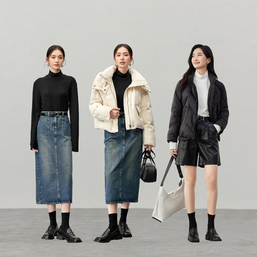 【内购】都市白领半高领糯舒适直筒落肩分割线开叉下摆针织外穿型打底衫-144T57233 商品图1