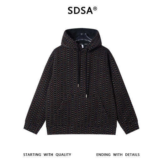 SDSA男士秋冬新款痞帅男装美式彩色竖纹提花连帽卫衣百搭复古上衣 商品图0