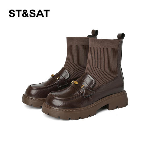 星期六加绒时髦压纹学院风袜筒靴SSD4118T45 商品图9