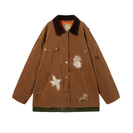 谜底灯芯绒羽绒服2025冬新品宽松复古棕90鸭绒中长款女254MY1625 商品图4