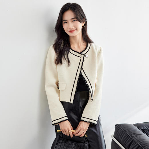 【内购】【都市通勤小香风外套】优雅圆领斜门襟撞色织带设计小香风外套-151W80084X 商品图2
