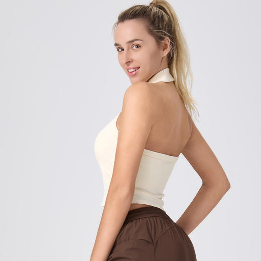 IYOGA  瑜伽服女挂脖翻领款 大漏背设计 固定杯免穿内衣 运动背心  B065 商品图3