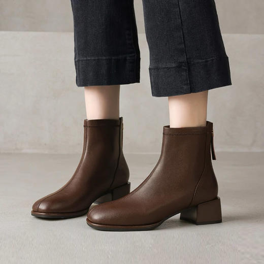 【法式方头瘦瘦靴女4.5CM显瘦百搭真皮时装靴】-CC 商品图5