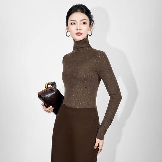 「高货wl」全新升级【铂金会员174/天猫229/差价55】(71908)洛诗琳气质满天星烫钻针织衫2025秋冬高领套头打底上衣女 商品图1