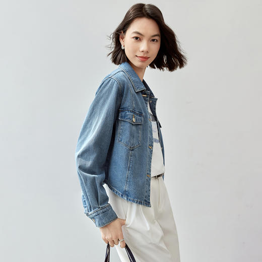 【内购】率性百搭经典衬衫领金属单排扣10支纯棉宽松直筒牛仔外套-W53WD3627X 商品图3