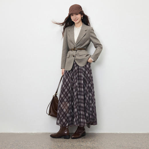 【内购】【含绵羊毛】通勤立裁平驳领两粒扣可拆卸腰带人字纹呢子商务西装-154XA3830 商品图2