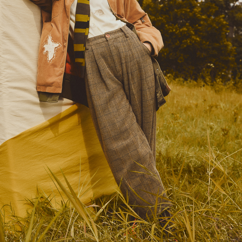 谜底萝卜裤九分裤2025年冬季新品复古格纹宽松休闲裤女254MK1642