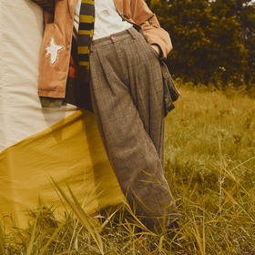 谜底萝卜裤九分裤2025年冬季新品复古格纹宽松休闲裤女254MK1642