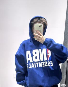 联名25ss灰蓝撞色胶印印花加绒情侣连帽卫衣-高品质