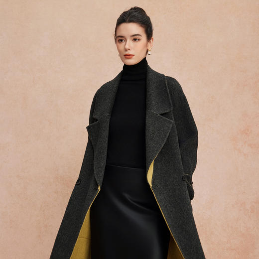 QH919斯尔丽25新款双面双色正反两穿双排通勤优雅气质简约长外套 商品图6