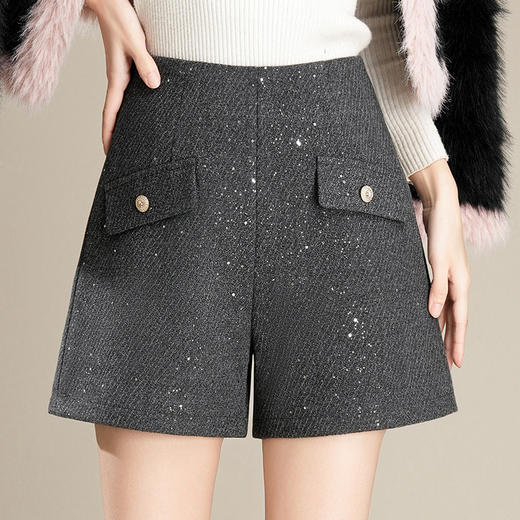 「自」全新升级【铂金会员128/天猫169/差价41】(05831)洛诗琳气质毛呢短裤2025秋冬新款加厚高腰显瘦阔腿短裤女 商品图3