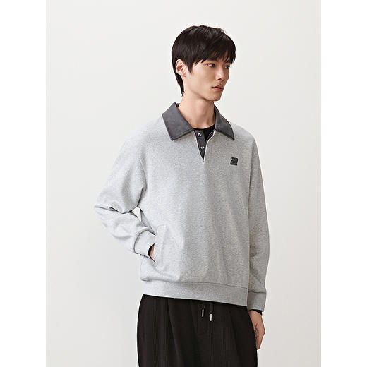 GXG男装 翻领卫衣撞色拼接肌理上衣polo领长袖内搭 2025秋季新品 商品图2