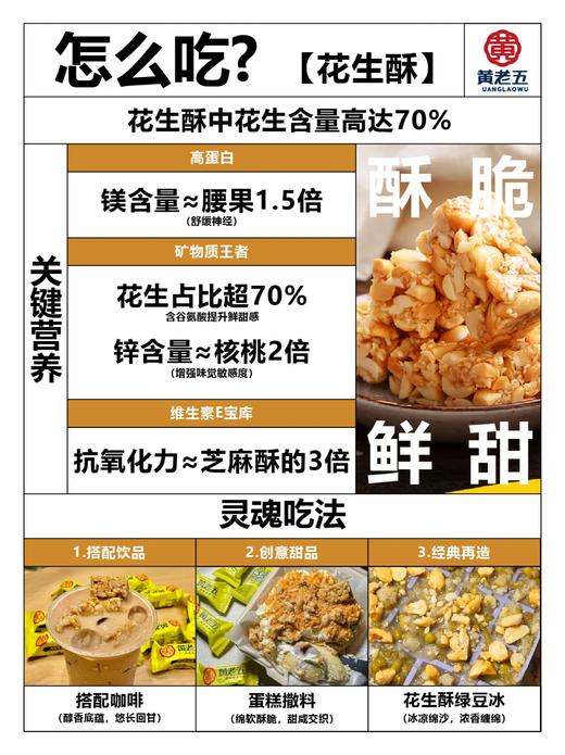 【花生酥】花生颗粒更大更酥脆味更足！甜度正好！四川非遗特产办公室零食花生糖，黄老五花生酥106克*4袋，黄老五糖果椒盐味花生酥糖零食四川特产过年送礼独立包装 商品图4