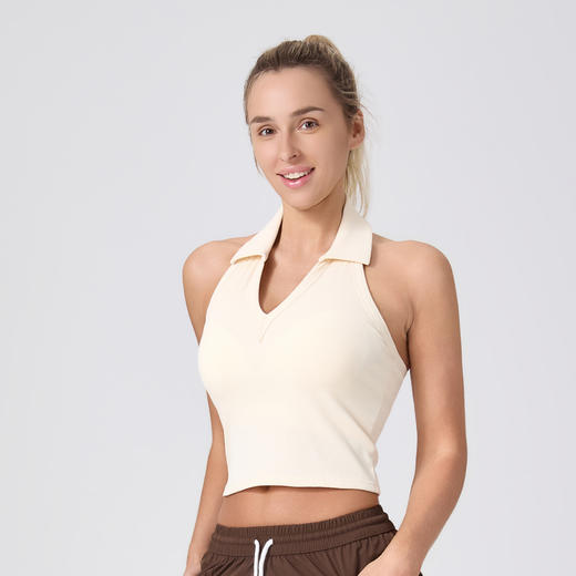 IYOGA  瑜伽服女挂脖翻领款 大漏背设计 固定杯免穿内衣 运动背心  B065 商品图2