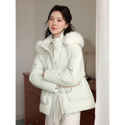 鹿向南「多伦多情书」绿色鸭绒中长款羽绒服冬季加厚小清新外套女 商品图1