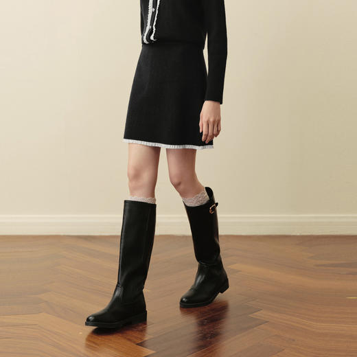 【严选】诗凡黎蕾丝边娃娃领针织套装2025冬新款韩系小香风毛衣短裙两件套7GB491071 商品图4